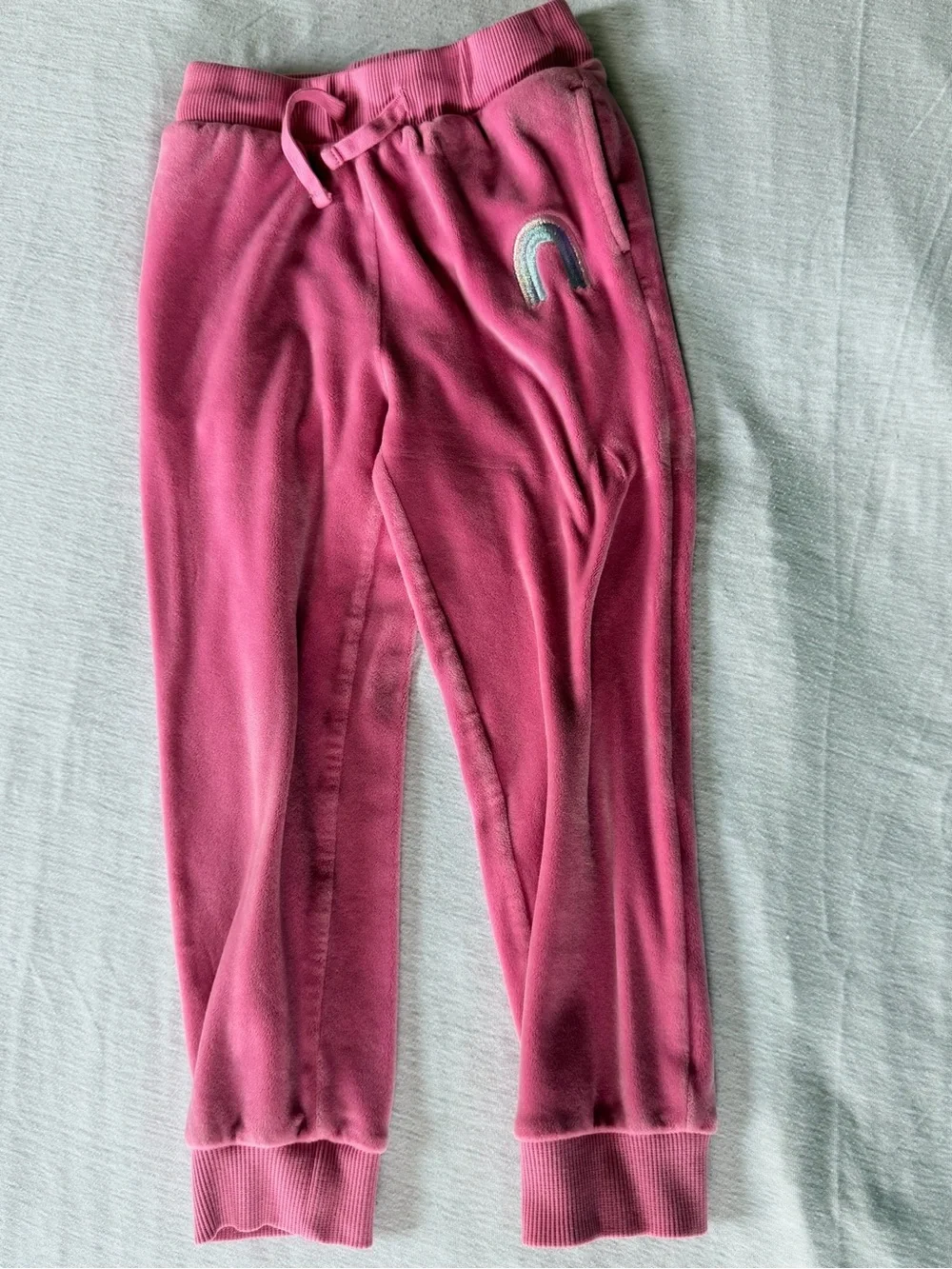 Joe Fresh Pink Velour Hooded Zip-Up & Jogger Pajama Set with Rainbow Details 5T